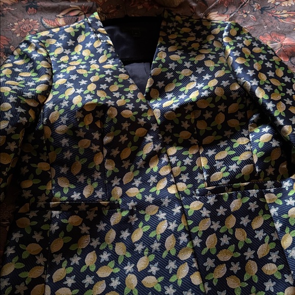 J. Crew Going Out Navy Jacquard Lemon Print Blazer Size 8 Petite H8151 - Picture 1 of 4